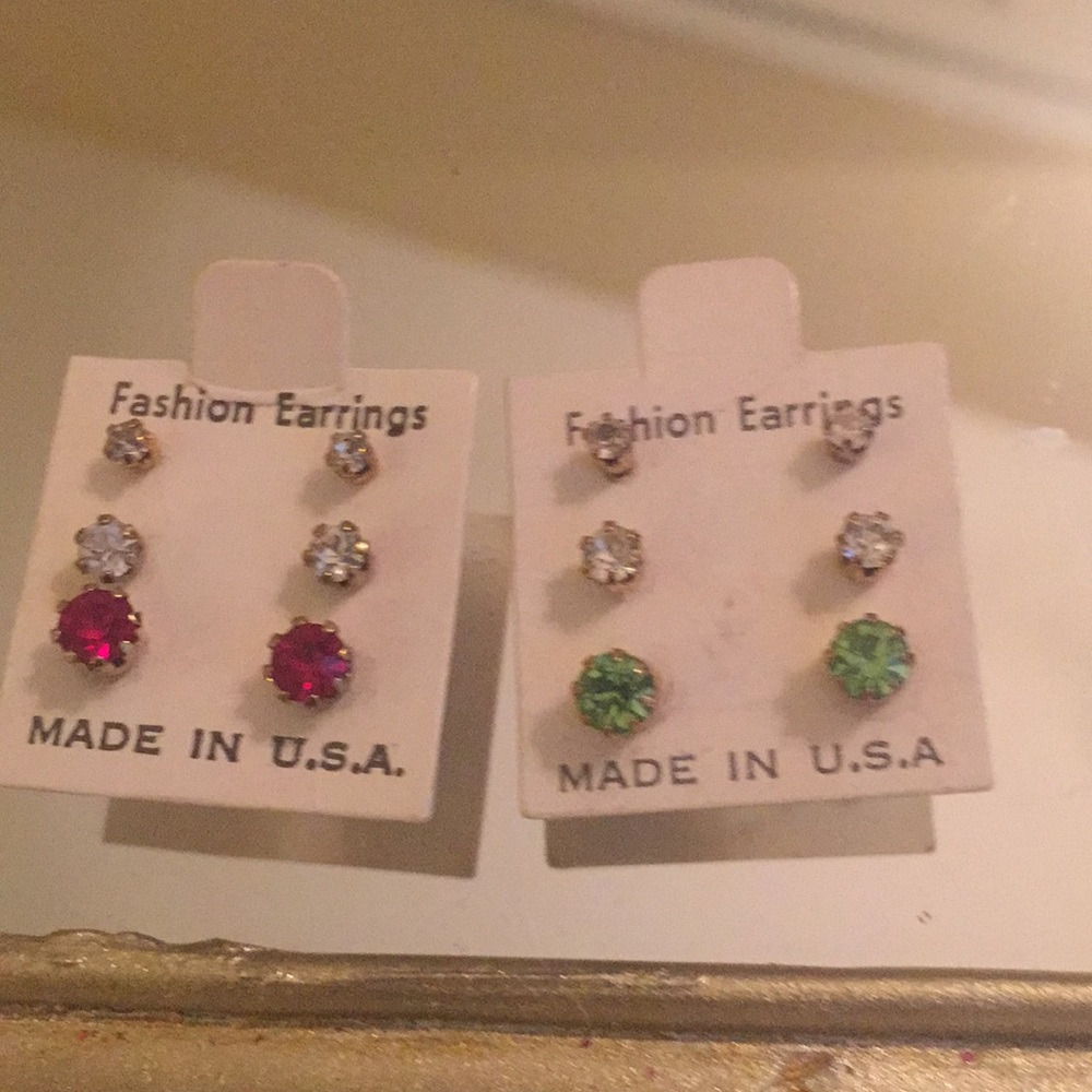 Fashion Earrings, 6 Pairs New Crystal Stud pierced